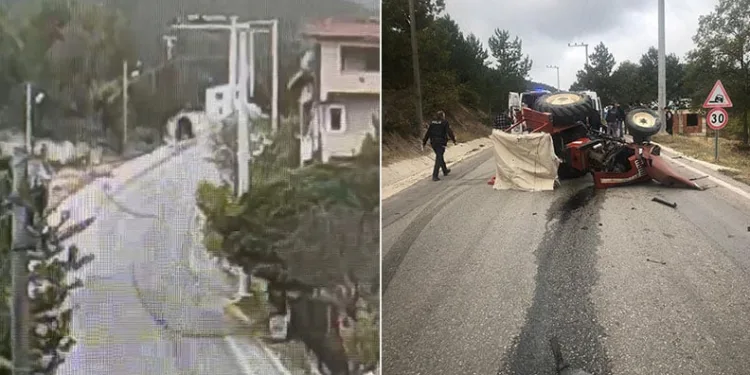 Bursa’da öğrencilerin bindiği traktörün devrilme anı kamerada