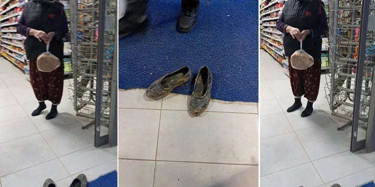 Bursa’da çamurlu ayakkabılarını çıkarıp markete öyle girdi