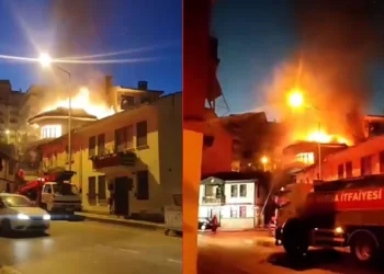 Bursa’da 2 katlı apartmanın 2. katı alev alev yandı