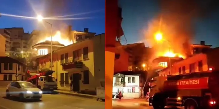 Bursa’da 2 katlı apartmanın 2. katı alev alev yandı