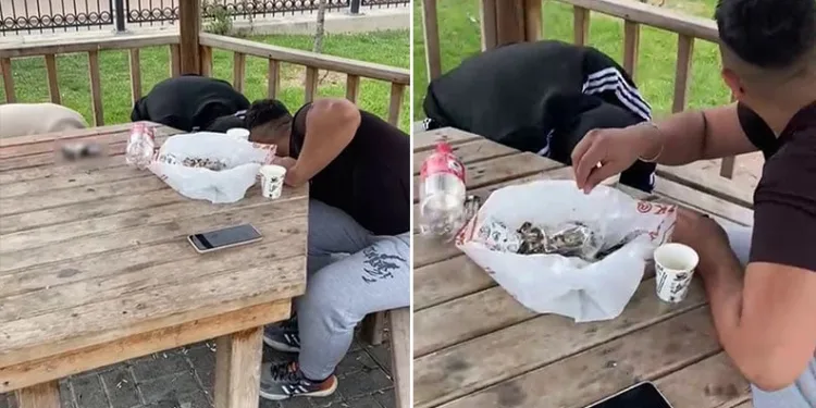 Çekirdek kabuklarını yere atan gençler, tek tek yerden topladı