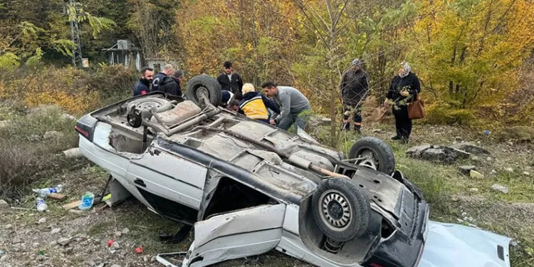 Alışverişten dönen yaşlı çift araçla takla attı