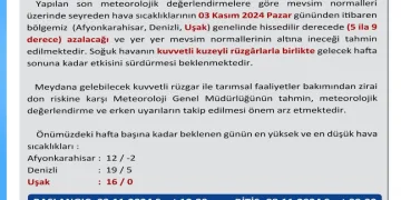 Uşak Valiliği uyardı, hava sıcaklıkları düşüyor