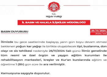Niğde’de eğitime 1 gün daha ara