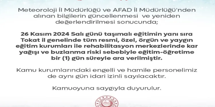 Tokat’ta eğitime bir gün ara