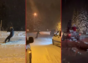 Uludağ’dan şehre snowboard ile indi