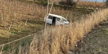 Kontrolden çıkan araç üzüm bağına uçtu