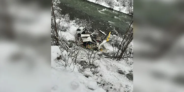 Artvin’de meyve yüklü kamyon dereye yuvarlandı: 1 yaralı