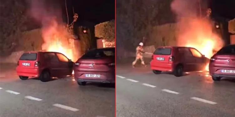 Bursa’da park halindeki otomobil alev topuna döndü