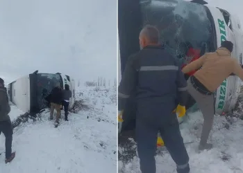 Kars’ta yolcu otobüsü devrildi: 23 yaralı