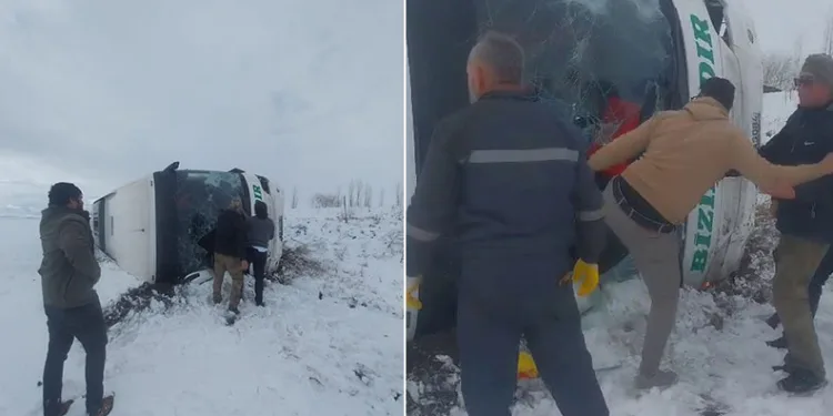 Kars’ta yolcu otobüsü devrildi: 23 yaralı