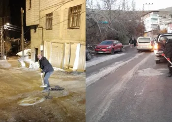 Hakkari’de yollar buz pistine döndü