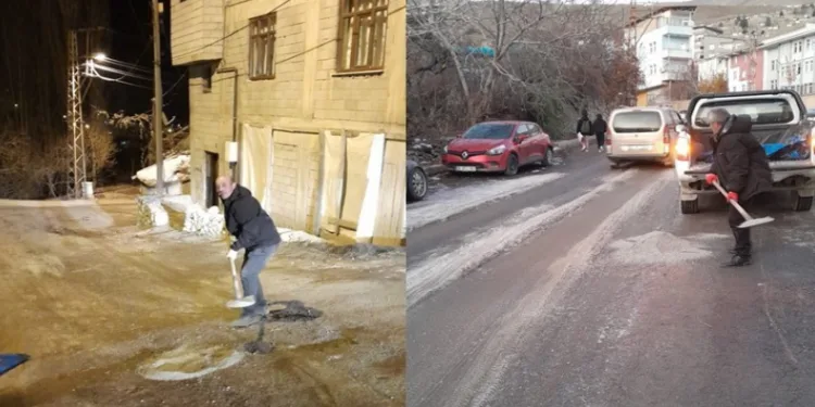 Hakkari’de yollar buz pistine döndü