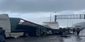 Artvin’de dalgalar tır dorsesini parçaladı