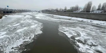 Ağrı’da Murat Nehri dondu