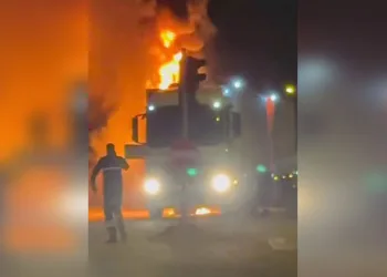 Seyir halindeki tır alev alarak yandı