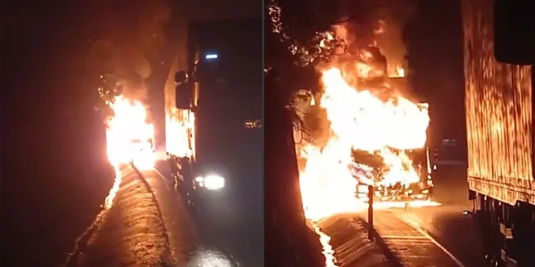 Bursa’da arıza yapan TIR alev topuna döndü