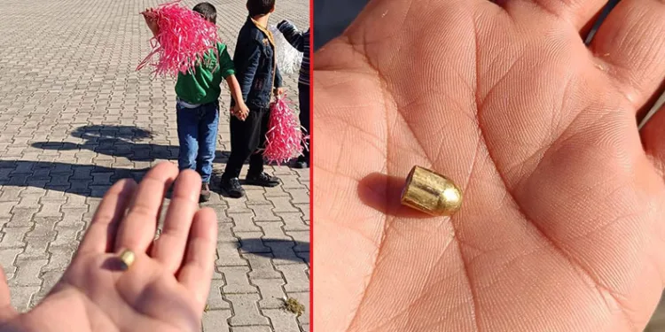 Okul bahçesine yorgun mermi düştü