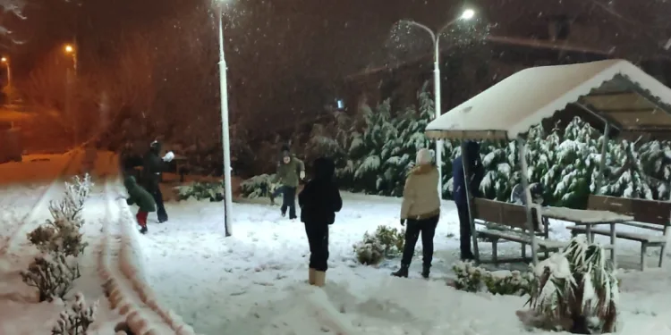 Çocuklar, aileleriyle kartopu oynadı