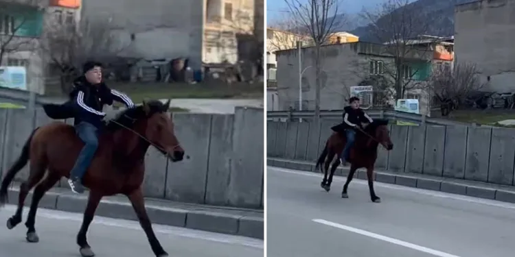 Bursa’da trafiğe atla çıkan genç anayolda dört nala koştu