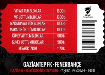 Gaziantep FK – Fenerbahçe maçı biletleri satışta