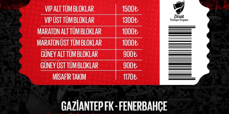 Gaziantep FK – Fenerbahçe maçı biletleri satışta