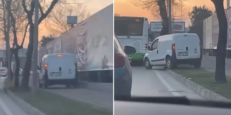 Trafikten kaçmak için kaldırımı kullandı
