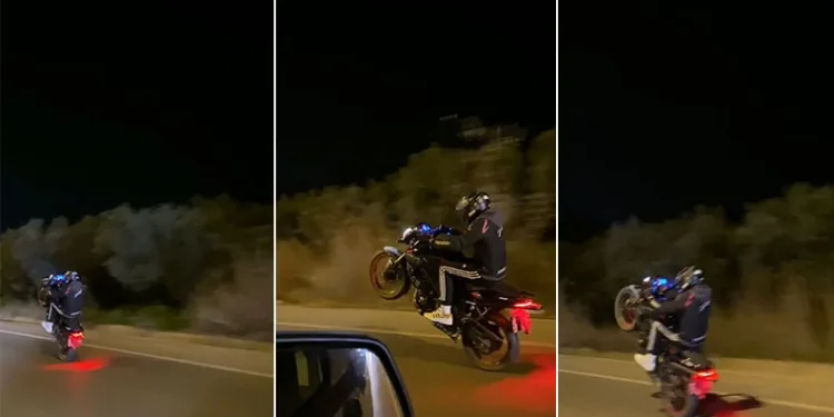 Tek teker üstünde tehlikeli yolculuk kamerada