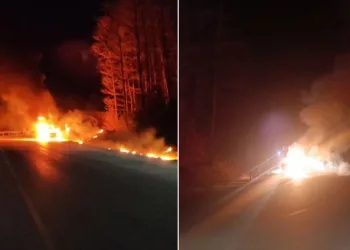 Uludağ’dan inen otomobil yolda yandı
