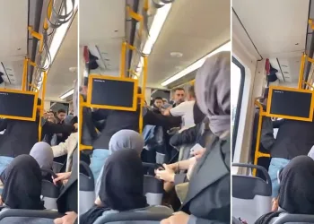 Bursa’da metroda tartıştığı kişiye tekme atıp küfür etti