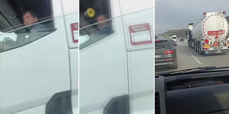 TIR sürücüsü tartıştığı sürücüye camdan küllük fırlattı