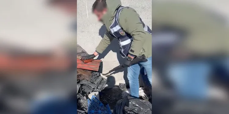 Yoldan çıkıp devrilen tır alev alev yandı