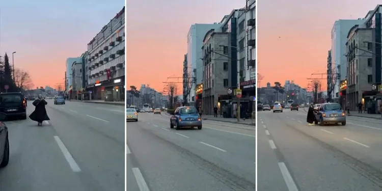 Bursa’da yolun ortasında otomobili görenler şaştı kaldı