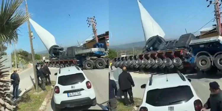Çanakkale’de rüzgar gülü kanadı taşıyan tır devrildi