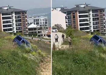 Bursa’da el freni çekilmeyen araç şarampole uçtu