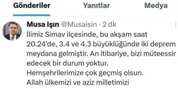 Kütahya’da 4,3 büyüklüğünde deprem