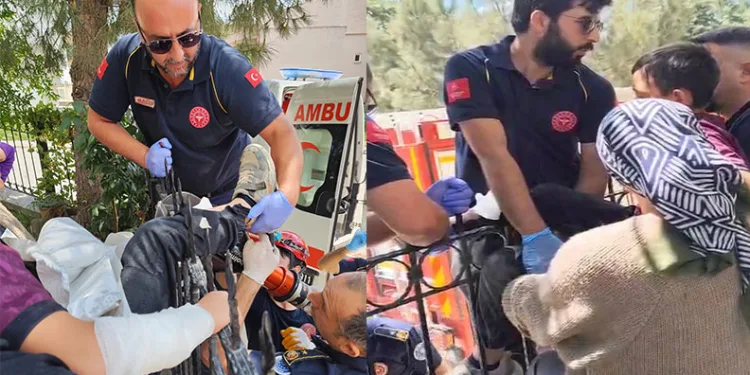 Bursa’da bahçe duvarından atlarken bacağı demire saplanan çocuğu itfaiye kurtardı