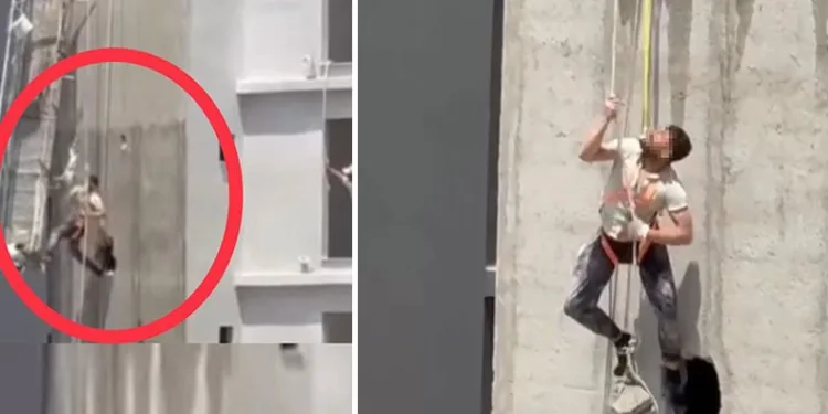 İskele halatı koptu, işçi ölümden döndü