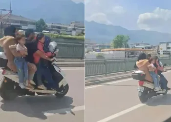 Bursa’da motosiklete 5 kişi binen aile yürekleri ağza getirdi