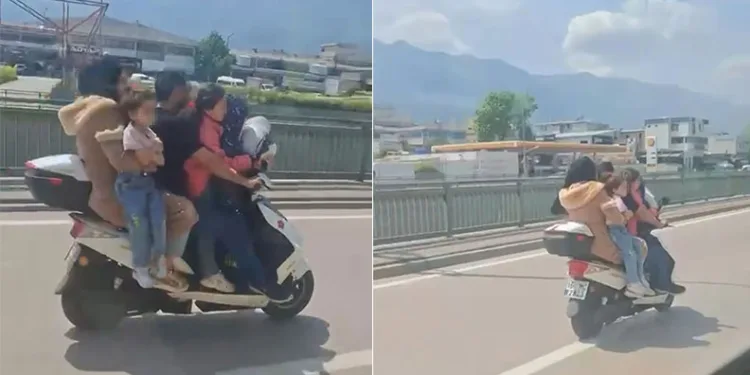 Bursa’da motosiklete 5 kişi binen aile yürekleri ağza getirdi