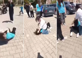 Bursa’da ortaokul öğrencisi kız, arkadaşını yerde sürükledi
