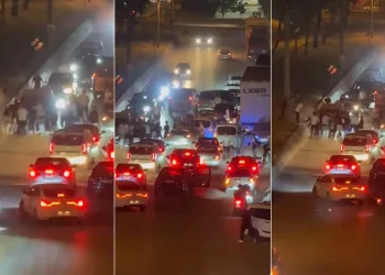Asker konvoyundaki şahısların kavgası kamerada