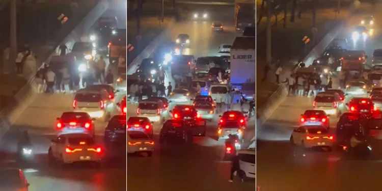 Asker konvoyundaki şahısların kavgası kamerada