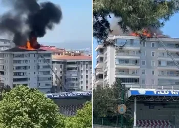 Bursa’da 6 katlı binanı çatısı küle döndü