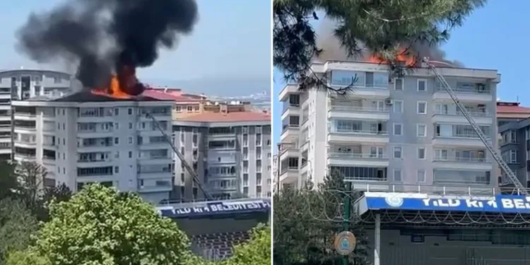 Bursa’da 6 katlı binanı çatısı küle döndü