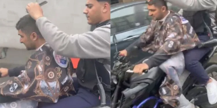 Sultangazi’de seyir halindeki motosiklet üzerinde tıraş