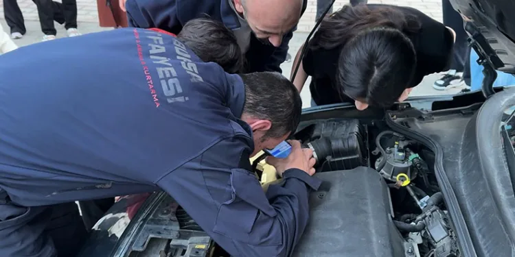 Bursa’da otomobilin motoruna giren kedi ter döktürdü
