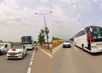 Bursa’da yolcu otobüsü düğün konvoyuna girdi, konvoyda tehlikeli anlar yaşandı