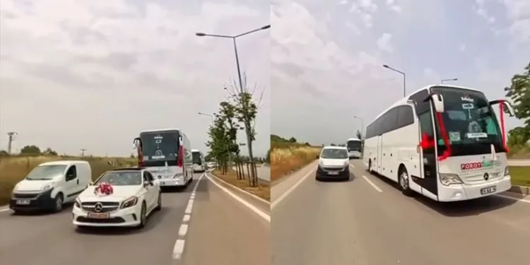 Bursa’da yolcu otobüsü düğün konvoyuna girdi, konvoyda tehlikeli anlar yaşandı