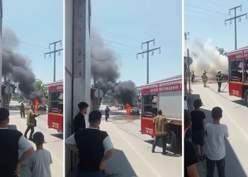 Bursa’da aşırı sıcak seyir halindeki otomobili yaktı
